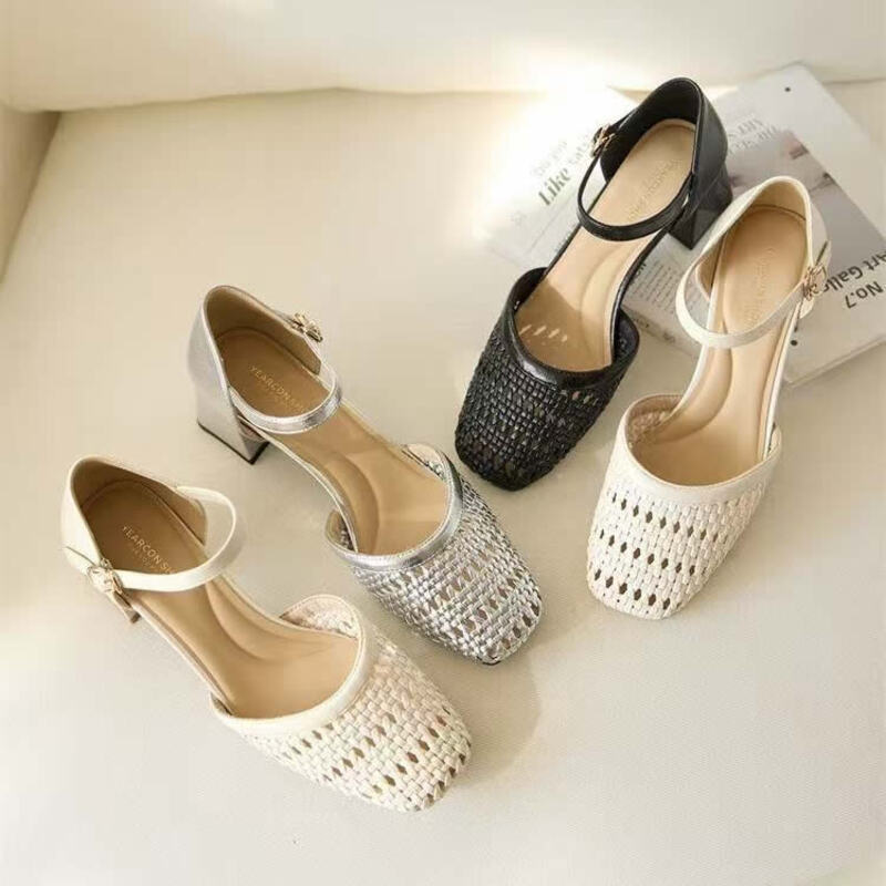 Women Shoes Brands - Fashion Woven Hollow Chunky Root Sandals