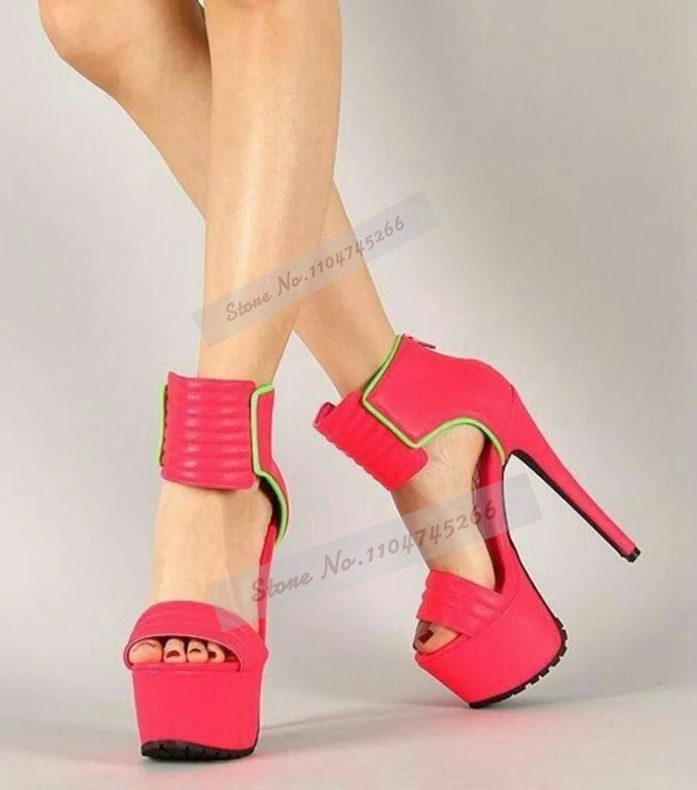 Rose Red Matte Leather Striped - огляд і ціна Wide Fit Heels