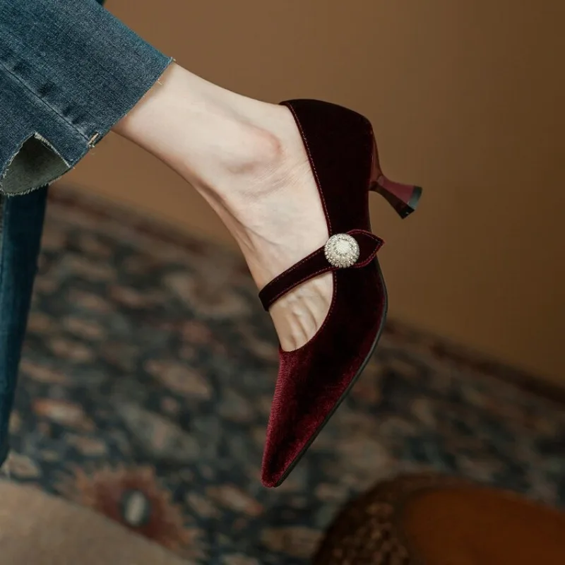Wine Red Pointed Toe Mary Jane - огляд і ціна Slingback Pumps Women
